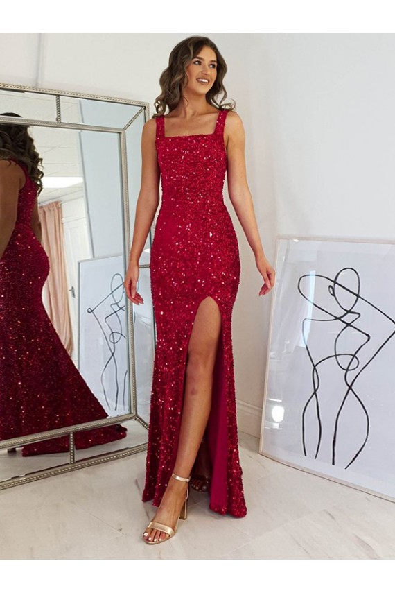 Best Velvet Sequin Long Square Neck Sheath Prom Dress Canada
