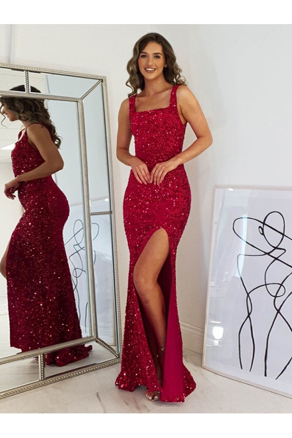 Best Velvet Sequin Long Square Neck Sheath Prom Dress Canada