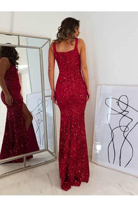 Best Velvet Sequin Long Square Neck Sheath Prom Dress Canada
