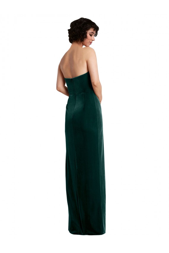 Best Stretch Velvet Low Back Long Strapless Sheath Black Tie Prom Dress Canada