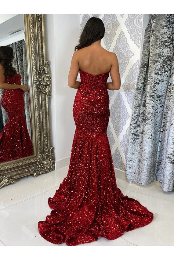 Best Velvet Sequin Court Train Sweetheart Sheath Prom Dress Canada
