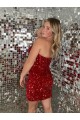 Best Velvet Sequin Sleeveless Sweetheart Burgundy Sheath Prom Dress Canada