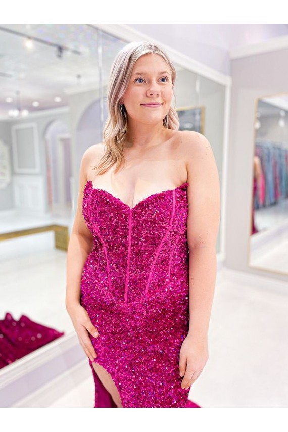 Best Velvet Sequin Sweep Train Sweetheart Sheath Evening Prom Dress Canada