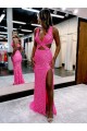 Best Velvet Sequin Long Sweep Train V-Neck Sheath Prom Dress Canada