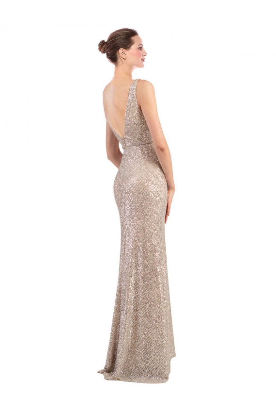 Best Sequin & Sparkling Sequin Low Back Long V-Neck Sheath Prom Dress Canada
