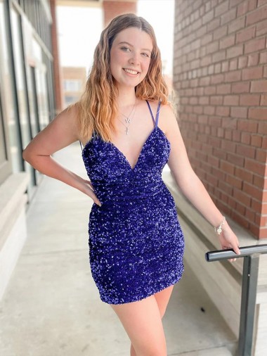 Best Velvet Sequin Short V-Neck Sheath Cocktail Prom Dress Canada