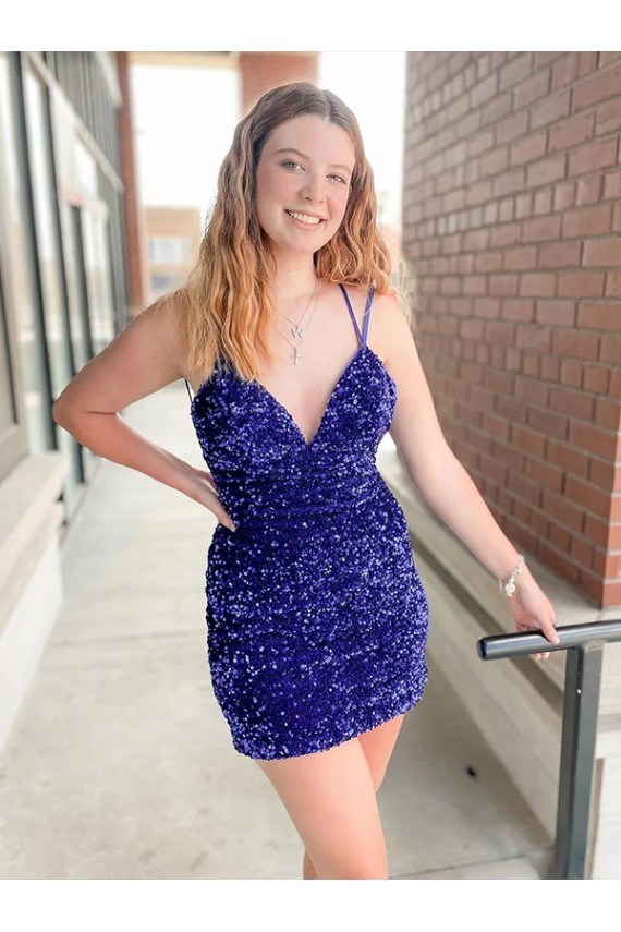 Best Velvet Sequin Short V-Neck Sheath Cocktail Prom Dress Canada