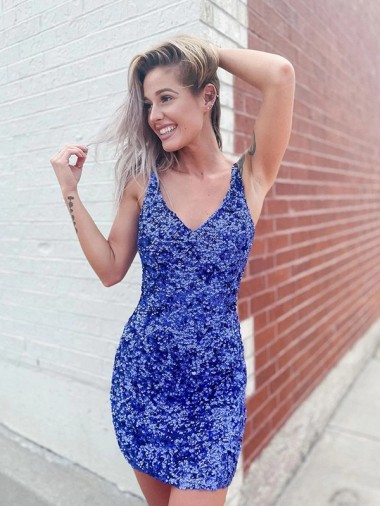 Best Velvet Sequin Short V-Neck Sheath Evening Prom Dress Canada