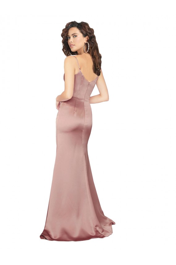 Best Silky Satin V-Back Long V-Neck Sheath Black Tie Prom Dress Canada