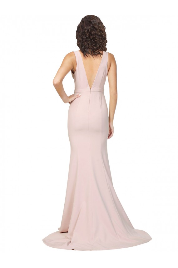 Best Stretch Crepe V-Back Sweep Train V-Neck Sheath Black Tie Prom Dress Canada