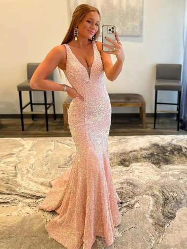 Best Velvet Sequin Sleeveless V-Neck Sheath Prom Dress Canada