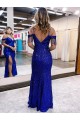 Best Velvet Sequin Long Spaghetti Straps Sheath Prom Dress Canada