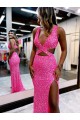 Best Velvet Sequin Long Sweep Train V-Neck Sheath Prom Dress Canada