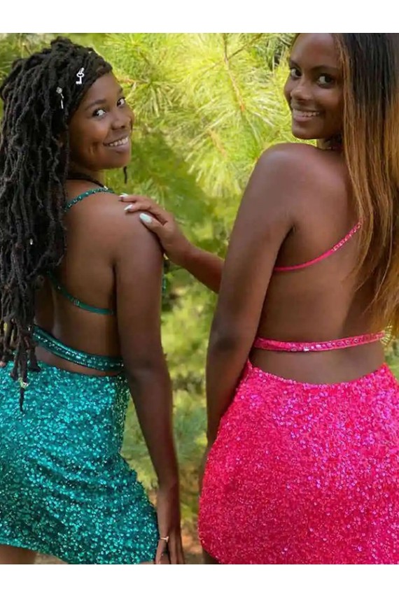 Best Velvet Sequin Sleeveless V-Neck Dark Green Sheath Prom Dress Canada