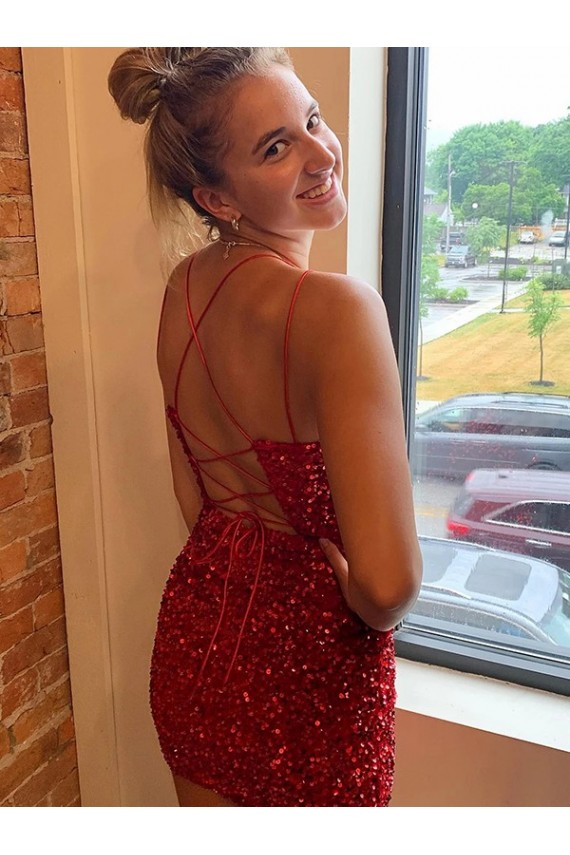 Best Velvet Sequin Short V-Neck Sheath Evening Gown Canada