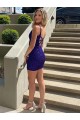 Best Velvet Sequin Short V-Neck Sleeveless Evening Prom Dress Canada
