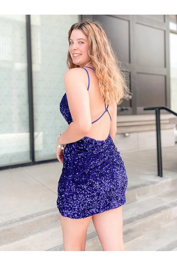 Best Velvet Sequin Short V-Neck Sheath Cocktail Prom Dress Canada