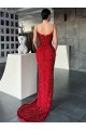 Best Velvet Sequin Sleeveless V-Neck Red Sheath Prom Dress Canada