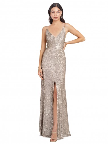 Best Sequin & Sparkling Sequin V-Back Long V-Neck Sheath Prom Dress Canada