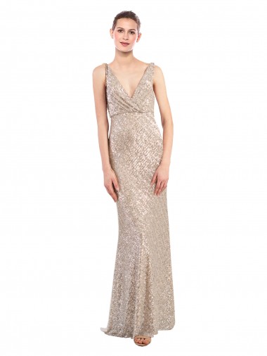 Best Sequin & Sparkling Sequin Low Back Long V-Neck Sheath Prom Dress Canada