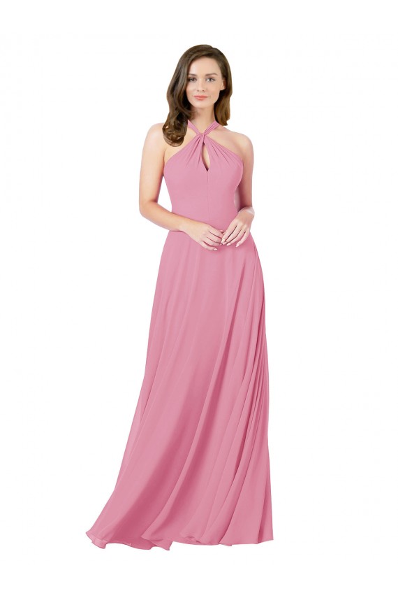 Best Soft Chiffon Keyhole Back Long Halter Neck A-Line Prom Dress Canada