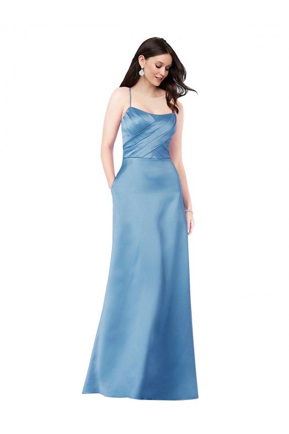 Best Satin Criss Cross Back Long Spaghetti Straps Sheath Prom Dress Canada