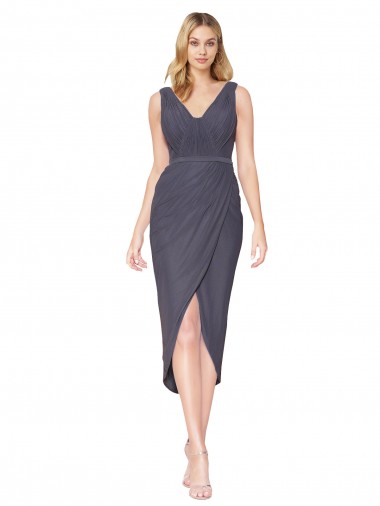 Best Soft Chiffon V-Back Cocktail Length V-Neck Slate Grey Mermaid High Low Prom Dress Canada