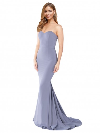 Best Stretch Crepe Low Back Long Sweetheart Smoke Blue Mermaid Prom Dress Canada