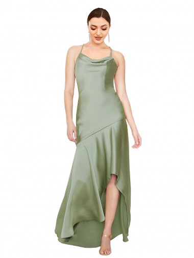 Best Silky Satin Criss Cross Open Back Long Cowl Neck A-Line High Low Prom Dress Canada
