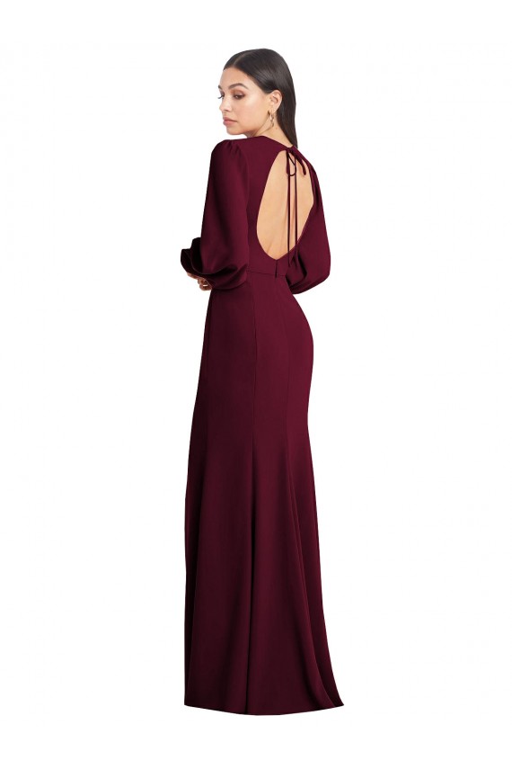 Best Stretch Crepe Open Back Long Bateau Neck Burgundy Gold Trumpet Prom Dress Canada