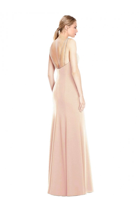 Best Stretch Crepe Open Back Long Bateau Neck Nude Trumpet Prom Dress Canada
