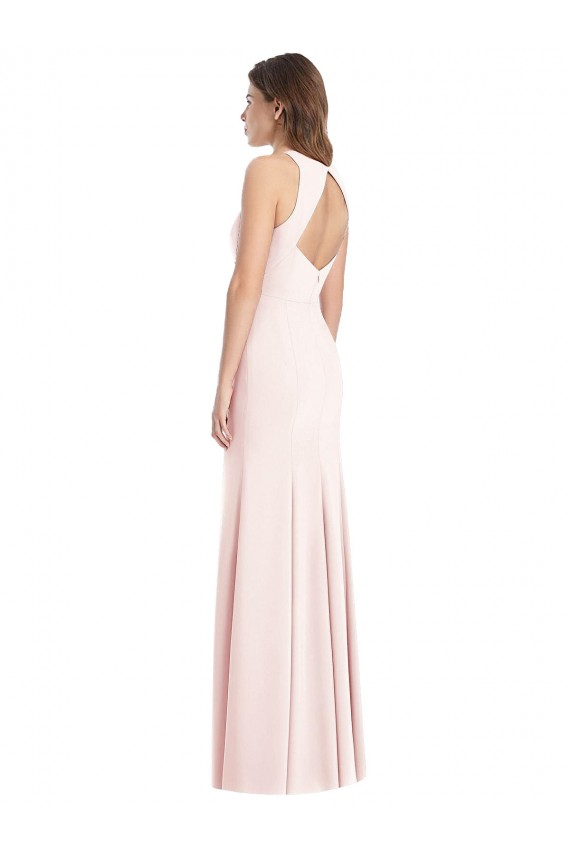 Best Stretch Crepe Long Bateau Neck Trumpet Front Slit Prom Dress Canada