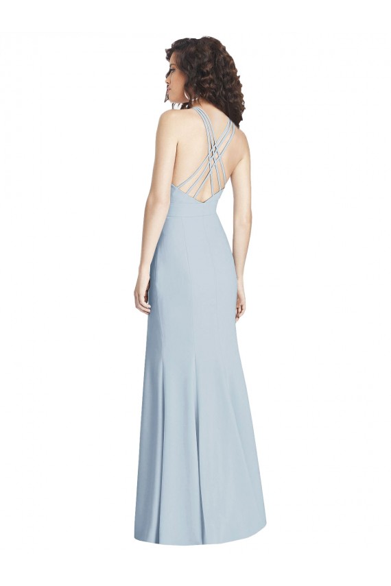 Best Stretch Crepe Criss Cross Open Back Long Halter Neck Trumpet Prom Dress Canada