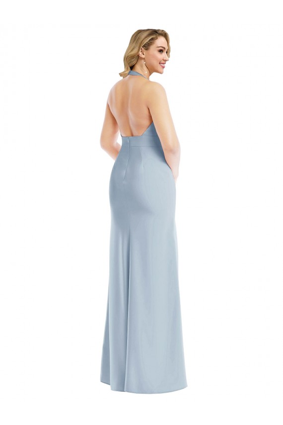 Best Stretch Crepe Long Halter Neck Trumpet Front Slit Prom Dress Canada