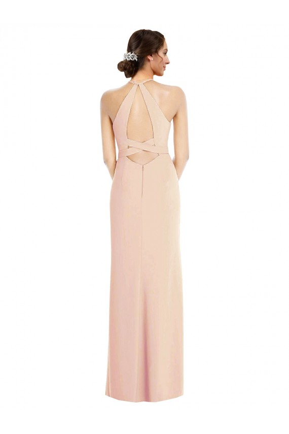 Best Stretch Crepe Criss Cross Back Long Halter Neck Nude Trumpet Prom Dress Canada