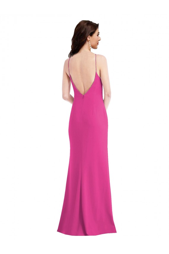 Best Stretch Crepe Open Back Long Halter Neck Fuchsia Trumpet Prom Dress Canada