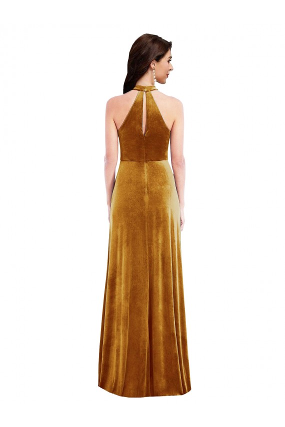 Best Stretch Velvet Keyhole Back Long Halter Neck Trumpet Prom Dress Canada