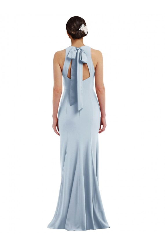 Best Stretch Crepe Open Back Long Halter Neck Light Sky Blue Trumpet Prom Dress Canada