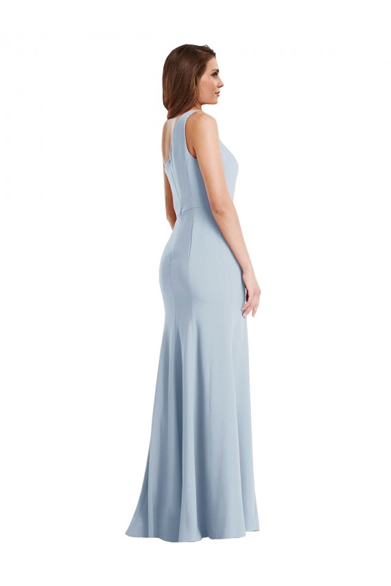 Best Stretch Crepe Long One Shoulder Light Sky Blue Trumpet Prom Dress Canada