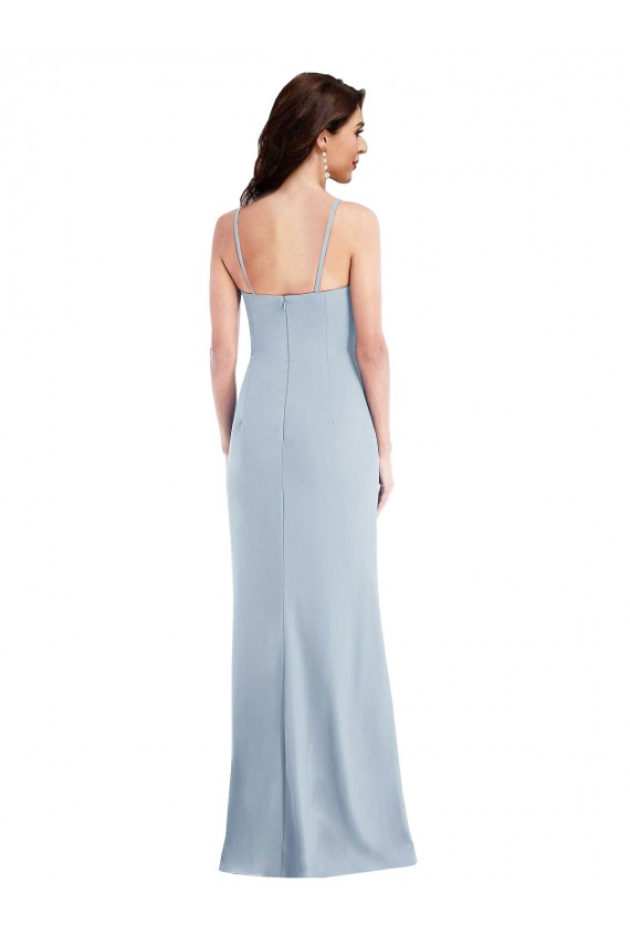 Best Stretch Crepe Long Spaghetti Straps Trumpet Front Slit Prom Dress Canada