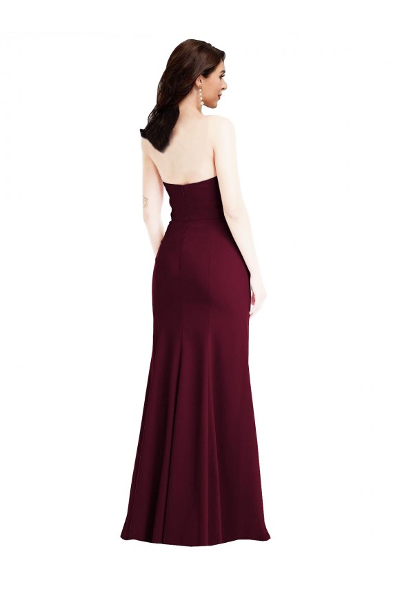 Best Stretch Crepe Long Strapless Burgundy Gold Trumpet Prom Dress Canada