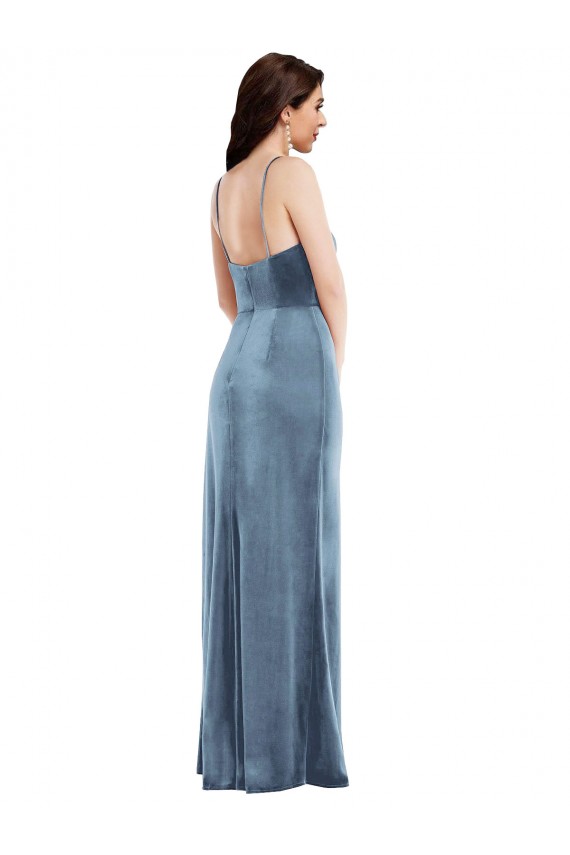 Best Stretch Velvet Low Back Long Spaghetti Straps Trumpet Prom Dress Canada