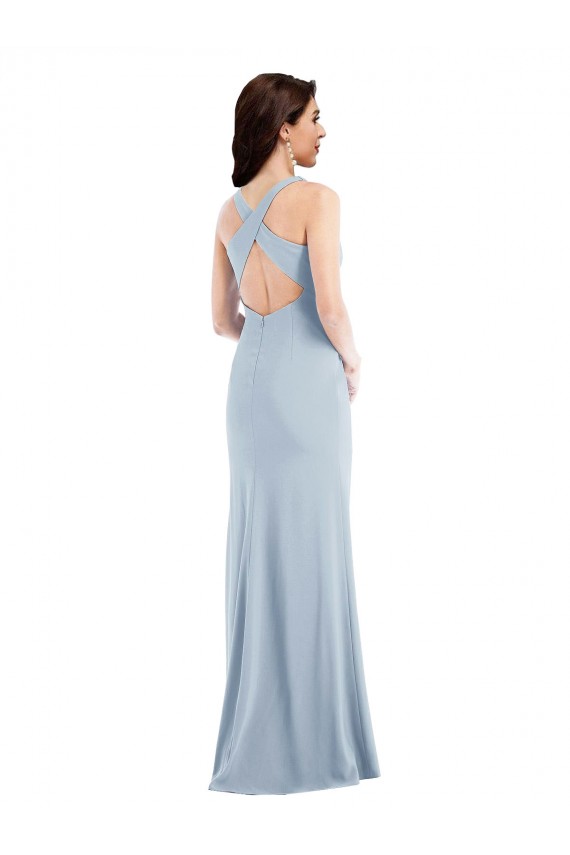 Best Stretch Crepe Criss Cross Back Long V-Neck Trumpet Prom Dress Canada