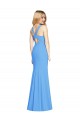 Best Stretch Crepe Keyhole Back Long V-Neck Peacock Blue Trumpet Prom Dress Canada