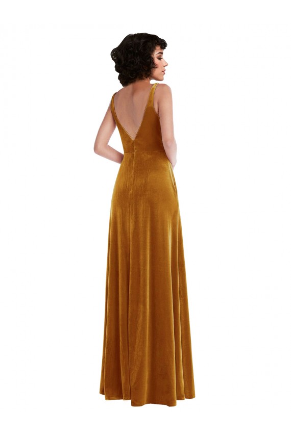 Best Stretch Velvet V-Back Long V-Neck Trumpet Prom Dress Canada