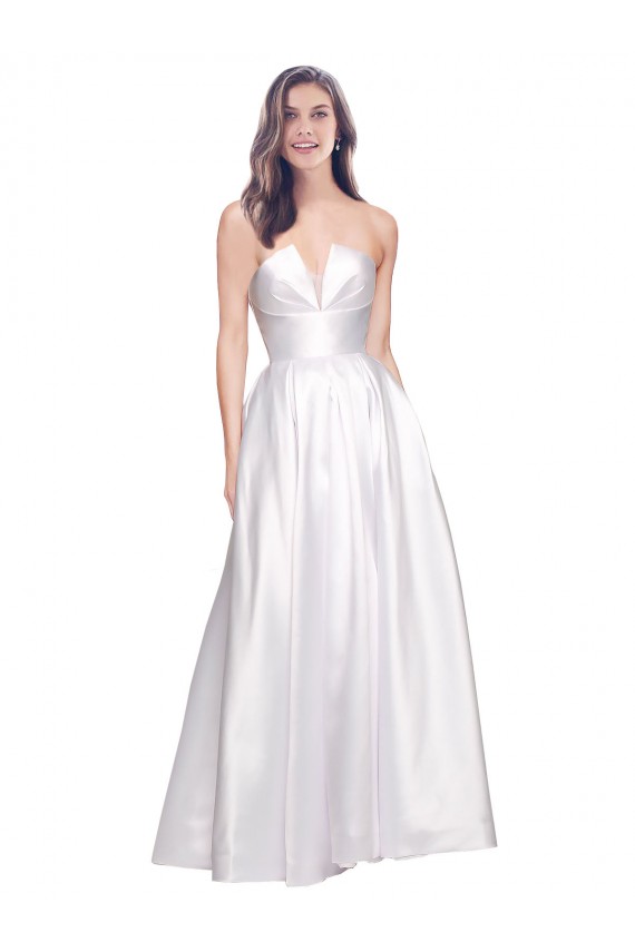 Best Stretch Satin Low Back Long Strapless A-Line Prom Dress Canada