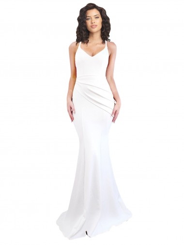 Best Stretch Crepe Low Back Long Spaghetti Straps Mermaid Black Tie Prom Dress Canada