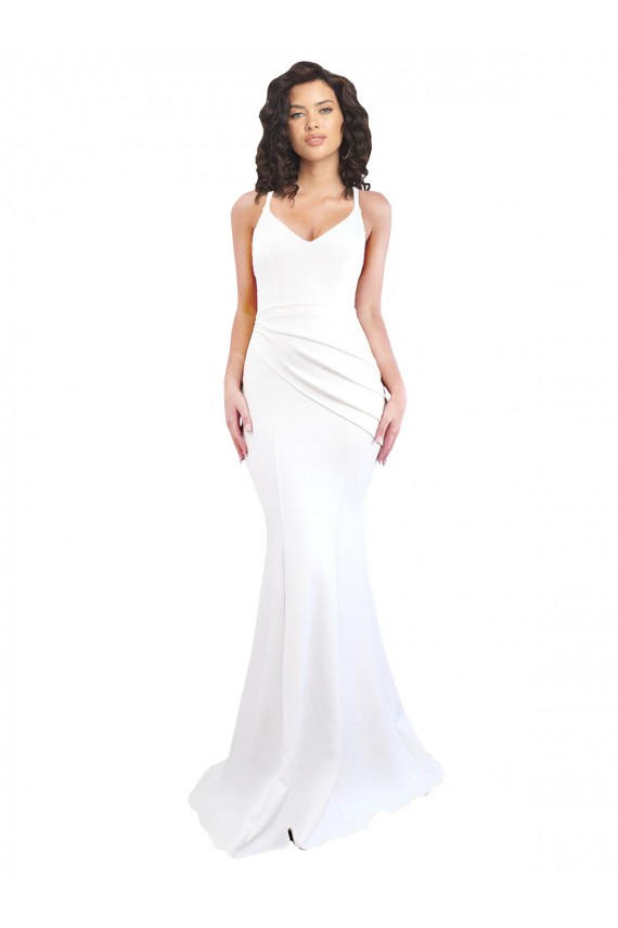 Best Stretch Crepe Low Back Long Spaghetti Straps Mermaid Black Tie Prom Dress Canada