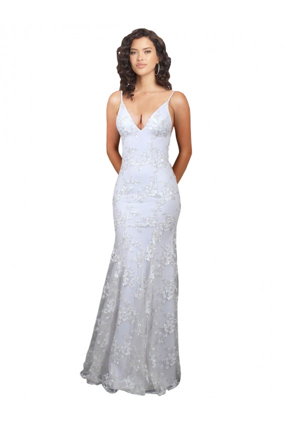 Best Stretch Crepe & Sequin Tulle Backless Long V-Neck White Mermaid Prom Dress Canada
