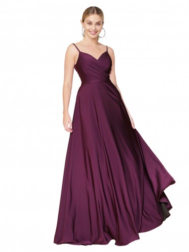 Best Stretch Crepe V-Back Long Spaghetti Straps A-Line Prom Dress Canada